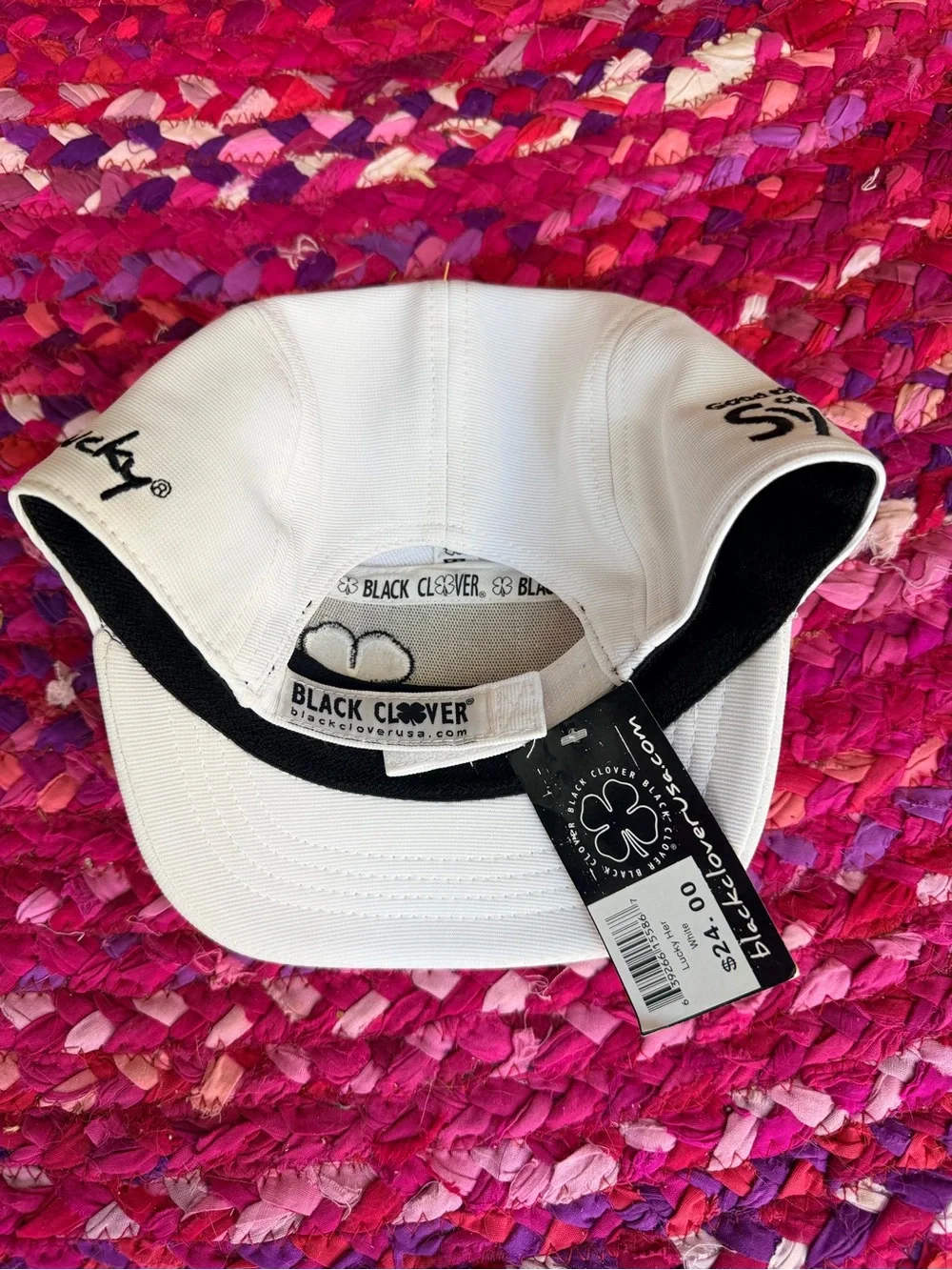 Black Clover Brand White Cap with Black Embroidered Logo